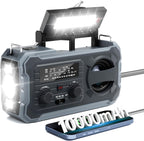 Hand Crank Emergency Radio 10000Mah Weather Radio with AM/FM/NOAA, Grey | Emergency Weather Radio with Solar Prower SOS Phone Charging LED Flashlight, Survival Gear for Outdoor Home Emergencies Kits