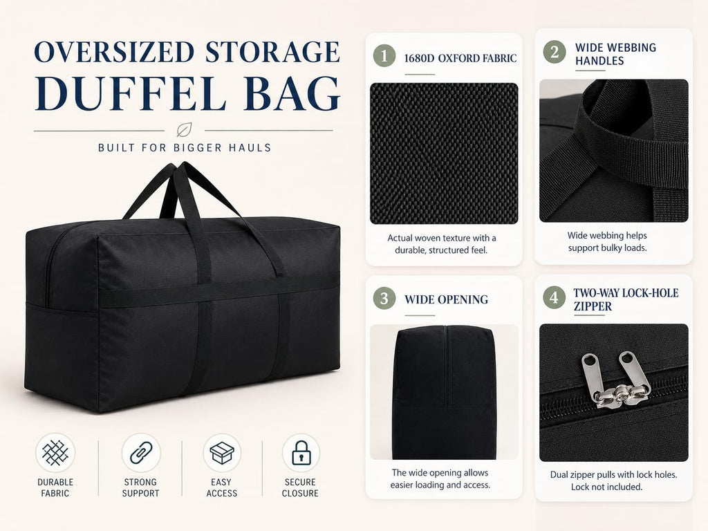 Extra Large Storage Duffle Bag for Travel, Black Big Traveling Duffle Bag