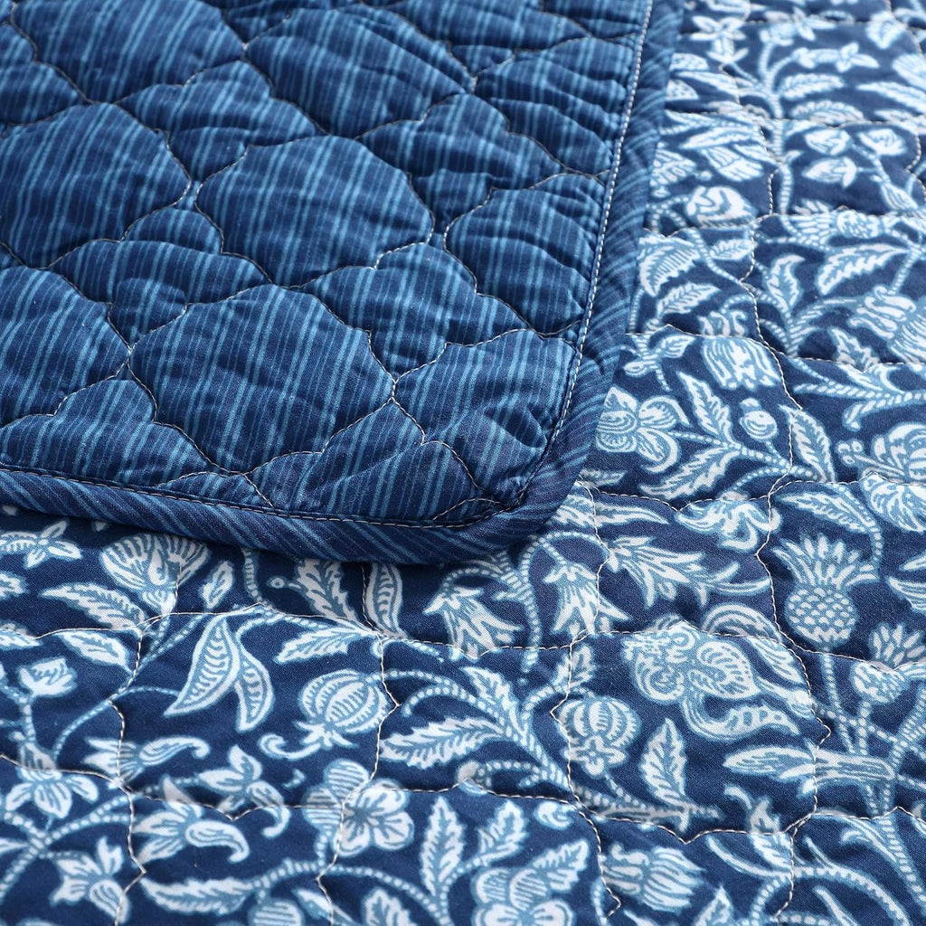 Laura Ashley - Quilt Set, Super Soft Fabric Bedding with Matching Shams, Toile-Inspired Print, Floral Home Essentials (Elaina Blue, King)