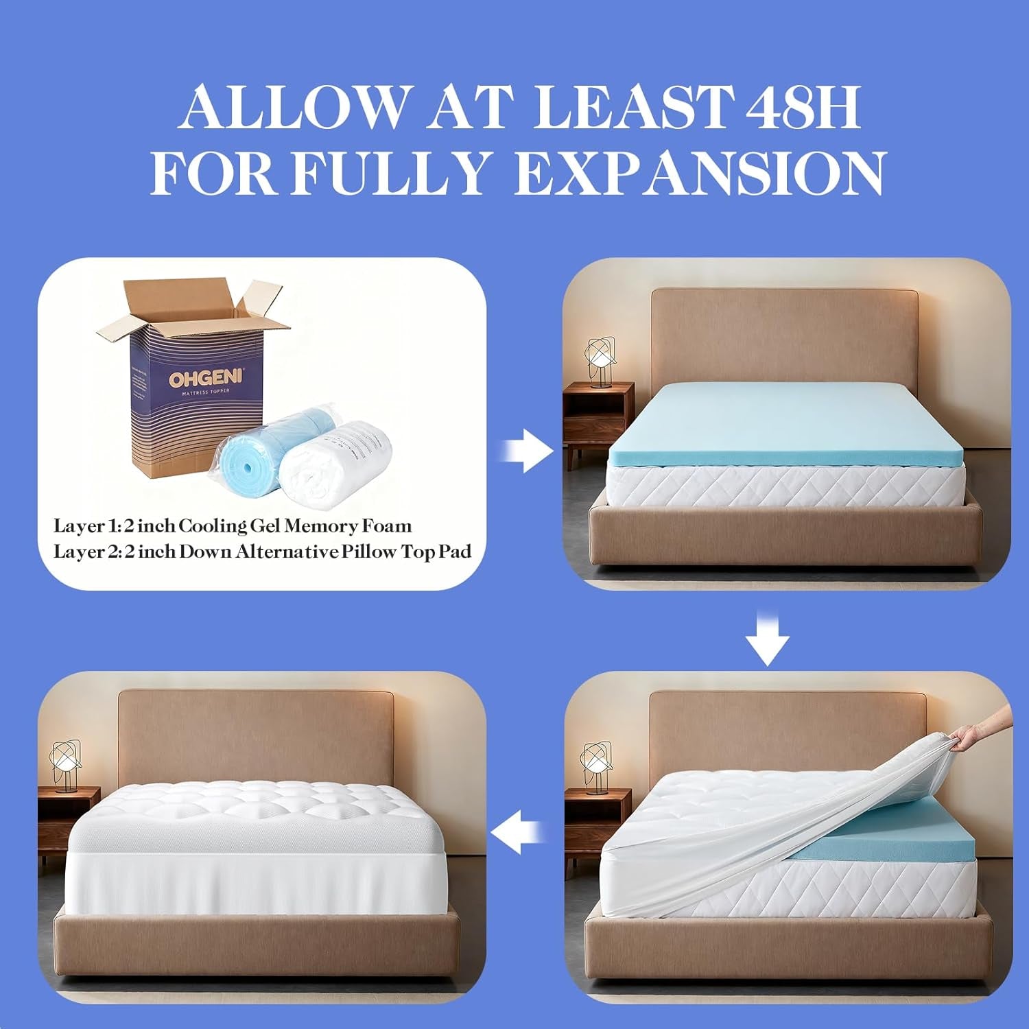 Memory Foam Mattress Topper Full | 4 Inch Cooling Dual Layer Mattress Topper, 2 Inch Gel Memory Foam, 2 Inch Soft Pillow Top Pad, Bedroom Essentials Mattresses Cover,With 1000 Pcs Air Holes