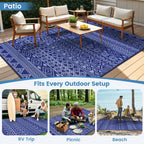 Outdoor Rug 5X8 Ft Waterproof, Reversible Plastic Straw Rug, Patio Rug, Outdoor Area Rug for RV Camping, Porch, Deck, Balcony, Backyard, Picnic, Beach, Garden, Camper, Blue & White