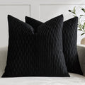 Black Vertical Ripple Striped Decorative Pillow Covers: Pack of 2 22X22 Inch Velvet Square Throw Pillow Cases for Farmhouse Couch Sofa Bed Living Room Home Decor