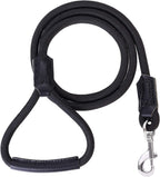 Dog Leash with Genuine Leather Connection/Handle, 4/5/6 FT | Rope Leash, Heavy Duty 360° Swivel Metal Clasp, for Small Medium & Large Dogs