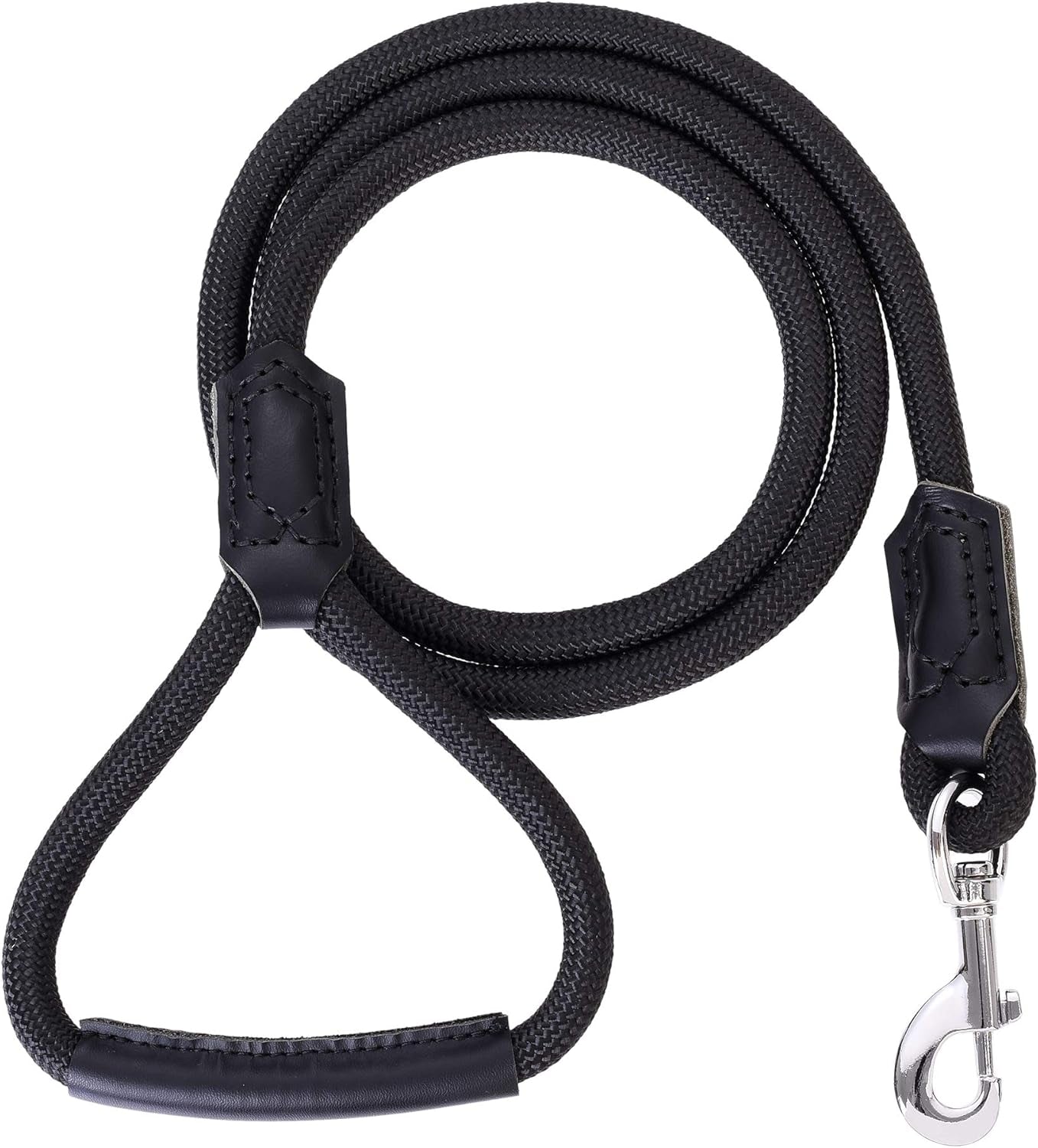 Dog Leash with Genuine Leather Connection/Handle, 4/5/6 FT | Rope Leash, Heavy Duty 360° Swivel Metal Clasp, for Small Medium & Large Dogs