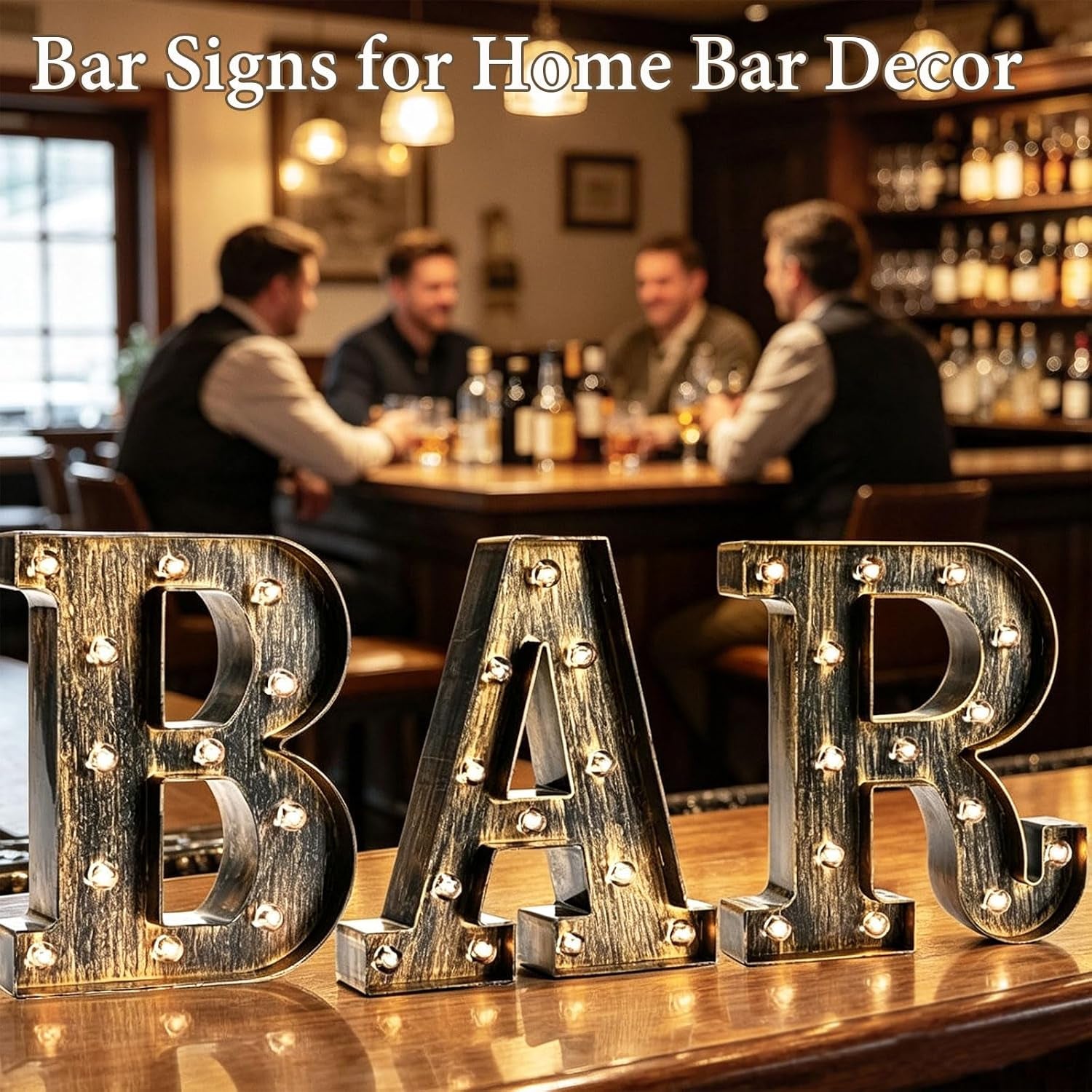 Light up BAR Sign, LED Vintage Letters Home Decor Name Signs - Illuminated Marquee Letter Sign Lights - Battery Operated - Lighted Accessories & Decorations