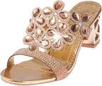 Sparkly Rhinestone Sandals for Women,Fashion Flip Flops Open Toe High Heel Pump Sandals,Casual Block Heel Sandal