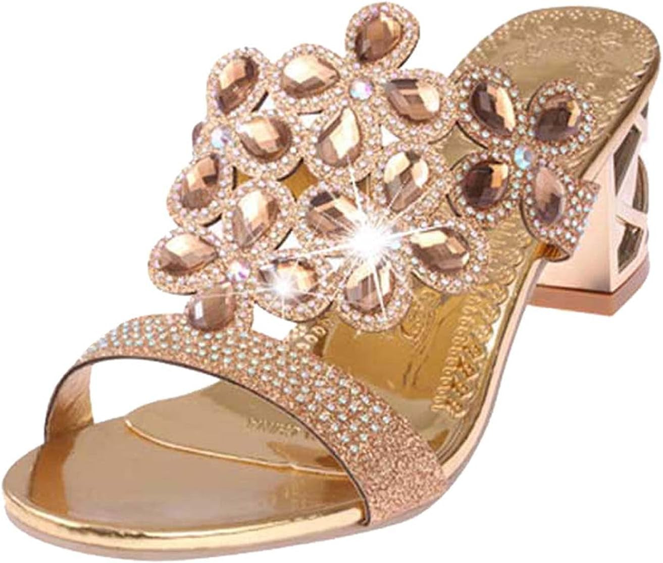 Sparkly Rhinestone Sandals for Women,Fashion Flip Flops Open Toe High Heel Pump Sandals,Casual Block Heel Sandal