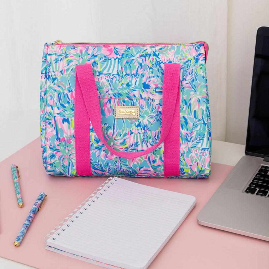 Lilly Pulitzer Insulated Lunch Bag, Cabana Cocktail | Cute Lunch Cooler Tote for Women, Mini Cooler with Zipper Closure, Exterior Pocket, Flat Base, and Handle Straps