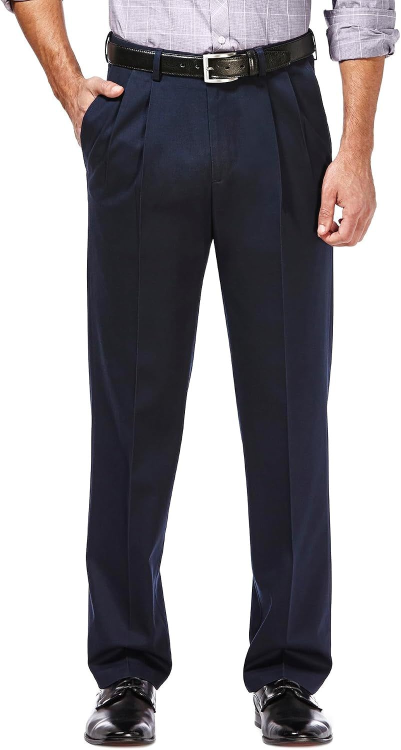 Men'S Classic Fit Premium No Iron Khaki Pleated Pant