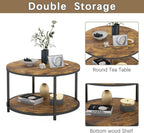 round Coffee Table, 25.6" Small Coffee Table for Living Room,2-Tier Rustic Wood Desktop with Storage Shelf Modern Design Home Furniture(Brown)