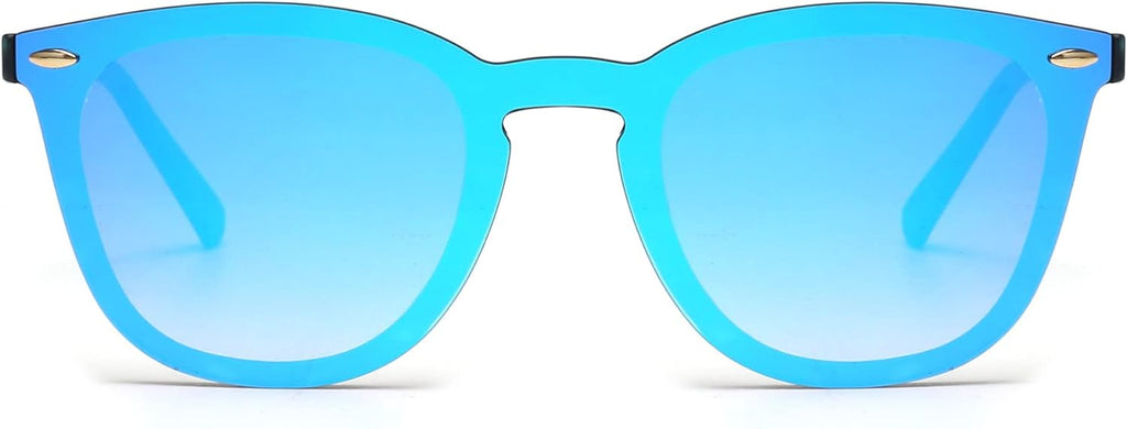 Trendy Rimless Mirrored Sunglasses Reflective Sun Glasses for Women Men (Matte Black/Mirror Blue)