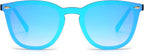 Trendy Rimless Mirrored Sunglasses Reflective Sun Glasses for Women Men (Matte Black/Mirror Blue)