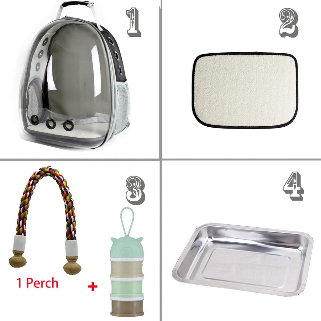 Bird Traval Carrier Cage, Clear Space Capsule Astronaut Backpack to Carry Parakeet Cockatiel Parrot with Metal Tray Bird Feeder Wood Perch, Vet Transport Bag
