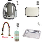 Bird Traval Carrier Cage, Clear Space Capsule Astronaut Backpack to Carry Parakeet Cockatiel Parrot with Metal Tray Bird Feeder Wood Perch, Vet Transport Bag