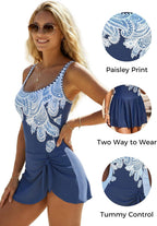 Womens Multiway One Piece Swimsuits Tummy Coverage Bathing Suits | Moderate Coverage Swimdress, Scoop Neck, Adjustable Straps, Removable Padding, Exquisite Prints, Perfect for Beach & Vacation