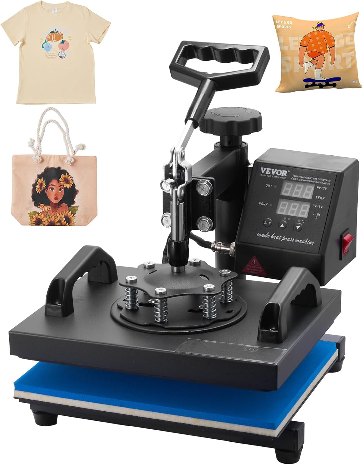 Heat Press, 12X10In Heat Press Machine, Clamshell Sublimation Transfer Printer Fast Heat-Up, Digital Precise Temperature Control, Vinyl Heat Press for T-Shirts Bags Garments Mats Puzzles, 650W
