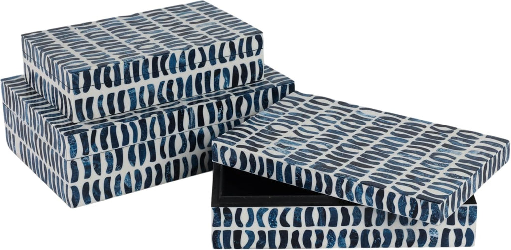 Set of 3 10/11/12" Boxes with Inlay Pieces, Blue/White