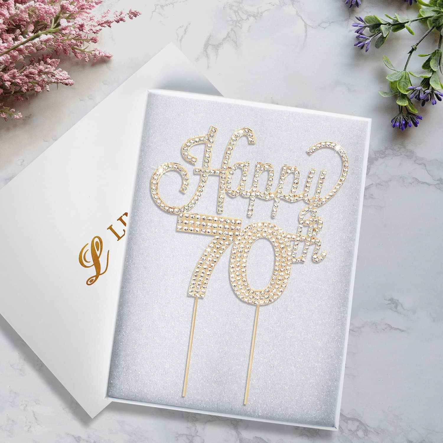 Happy 70Th Birthday Gold Rhinestone Cake Topper - Cheers to 70Th Birthday Seventy Years Old Anniversary Party Cake Centerpieces Topper Decorations Gift Sign.