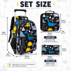 3PCS Rolling Backpack for Girls Boys, Kids Roller Wheels Bookbag, Wheeled School Bag with Lunch Bag