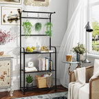 Plant Stands Outdoor with Hooks, Metal Tall Plant Shelves Indoor for Hanging Planter, Black