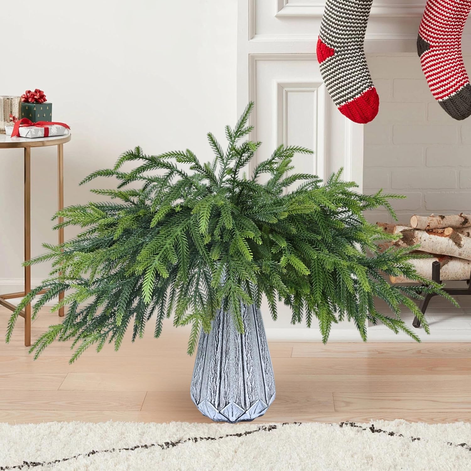 36 Pcs Christmas Greenery Pines Branch Pine Branches Artificial Green Pine Stem - Real Touch for Vase DIY Crafts Flower Arrangement Home Indoor Christmas Decor(18 Inch)