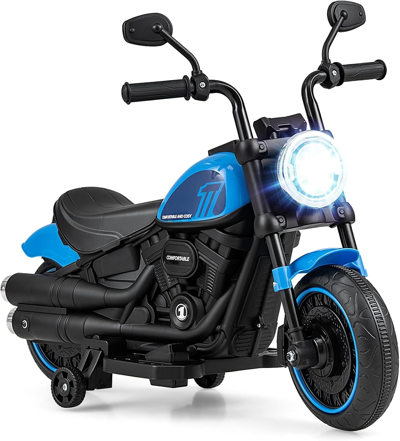 Ride on Motorcycle, 6V Toddler Motorcycle with LED Light, Music, Foot Pedal, Forward/Backward, Soft Start, 3-Wheel Battery Powered Electric Motorcycle for Kids, Gift for Boys Girls (Blue)
