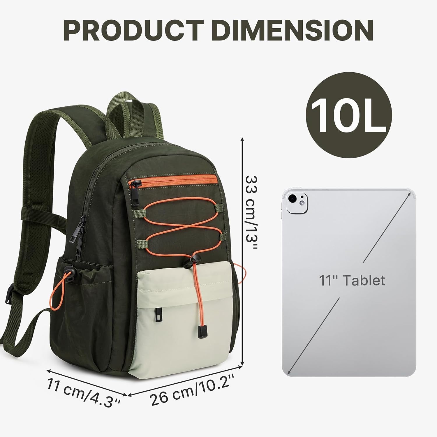 10L Small Hiking Backpack for Women Men | Mini Lightweight Travel Casual Daypack, Water Repellent Fabric, Fits 11" Tablet