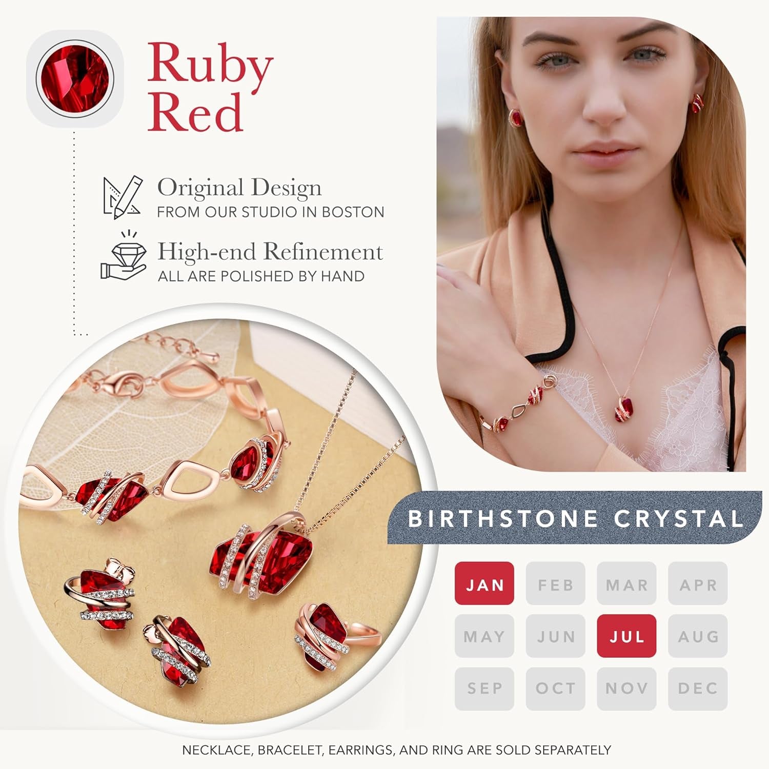 Wish Stone Pendant Necklace with Birthstone Crystal, 18K Rose Gold Plated/Silvertone, 18" + 2"