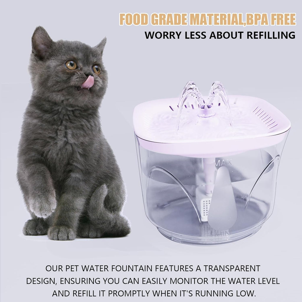 Cat Water Fountain, 2.4L/2.5QT Capacity, White | Ultra Silent Pet Drinking Fountain for Cats and Small Dogs, Indoor Water Fountain, with Replacement Filters
