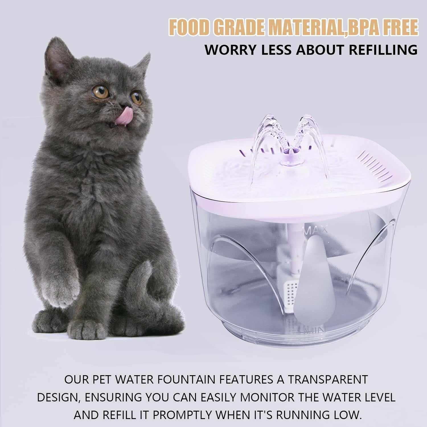 Cat Water Fountain, 2.4L/2.5QT Capacity, White | Ultra Silent Pet Drinking Fountain for Cats and Small Dogs, Indoor Water Fountain, with Replacement Filters