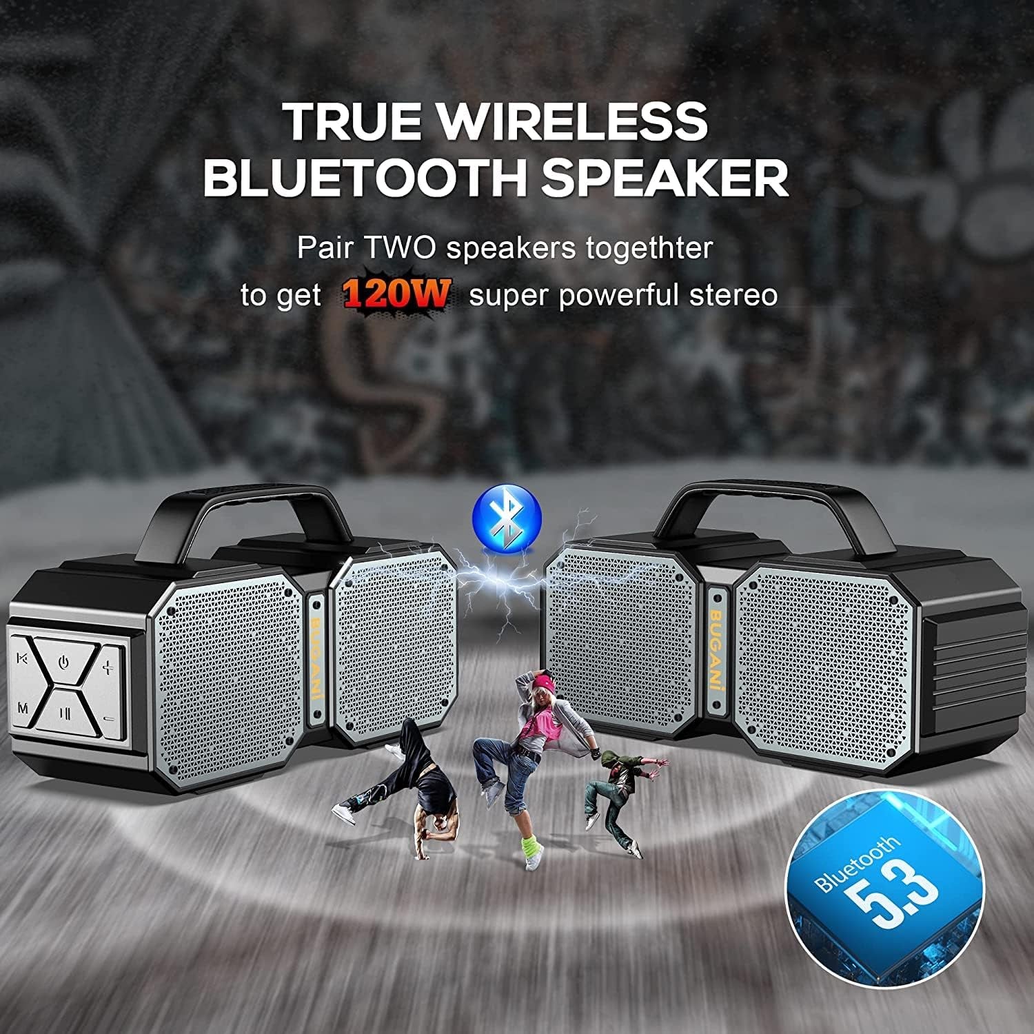 Bluetooth Speaker, Shock Portable Bluetooth Speaker, Bluetooth 5.3, Waterproof, Wireless Speakers, 60W Super Power, Outdoor Speaker, Black(New Model)