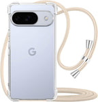 For Google Pixel 10 Crossbody Case Clear Adjustable Shoulder Neck Lanyard Strap Phone Cover for Women Girls Transparent Soft Slim Shockproof Protective Mobile Case for Pixel 10 - Beige