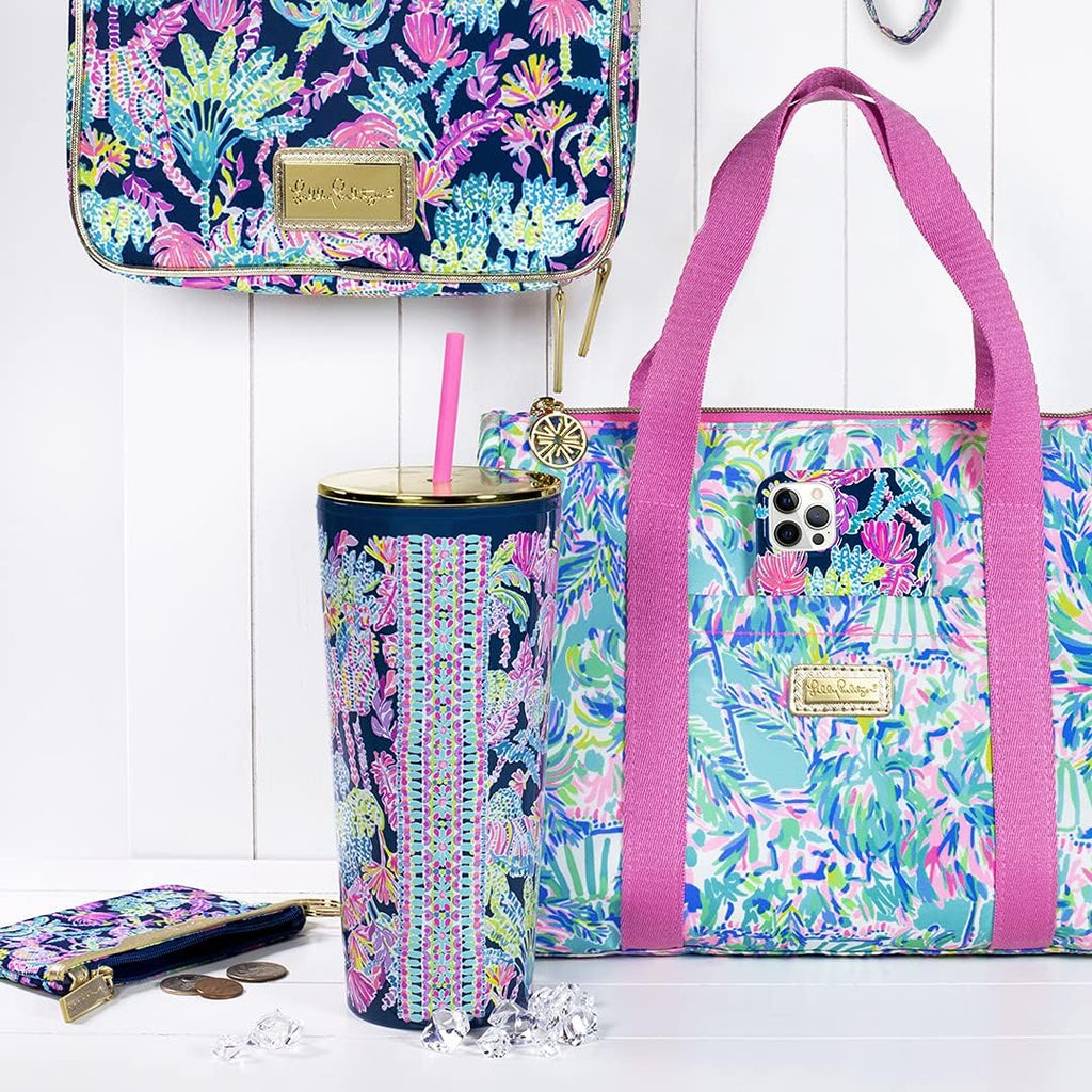 Lilly Pulitzer Insulated Lunch Bag, Cabana Cocktail | Cute Lunch Cooler Tote for Women, Mini Cooler with Zipper Closure, Exterior Pocket, Flat Base, and Handle Straps