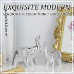 A Pair Elephant Statue Home Decor,Modern Style Figurines,Sculpture for ​Office Desktop Bookshelf Living Room (Silver)