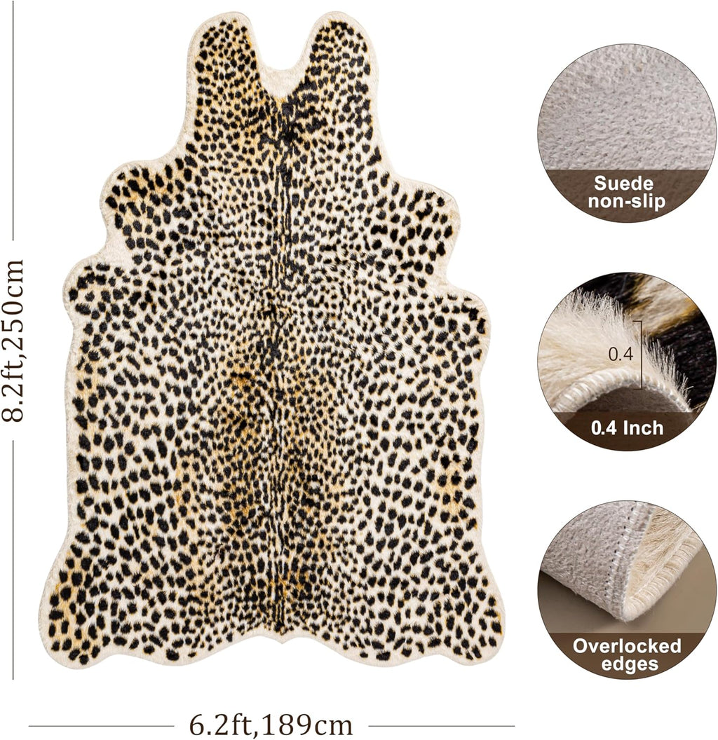 Oversized Cheetah Print Rug, Large Leopard Rug 6.2X8.2 Feet Faux Animal Print Skin Cheetah Area Rug for Bedroom Living Room Animal Fur Hide Rustic Antelope Deer Multicolor