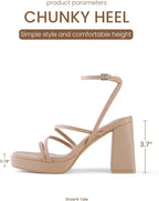 Platform Heels for Women Strappy Block Chunky Heels Square Toe Ankle Buckle Sandals