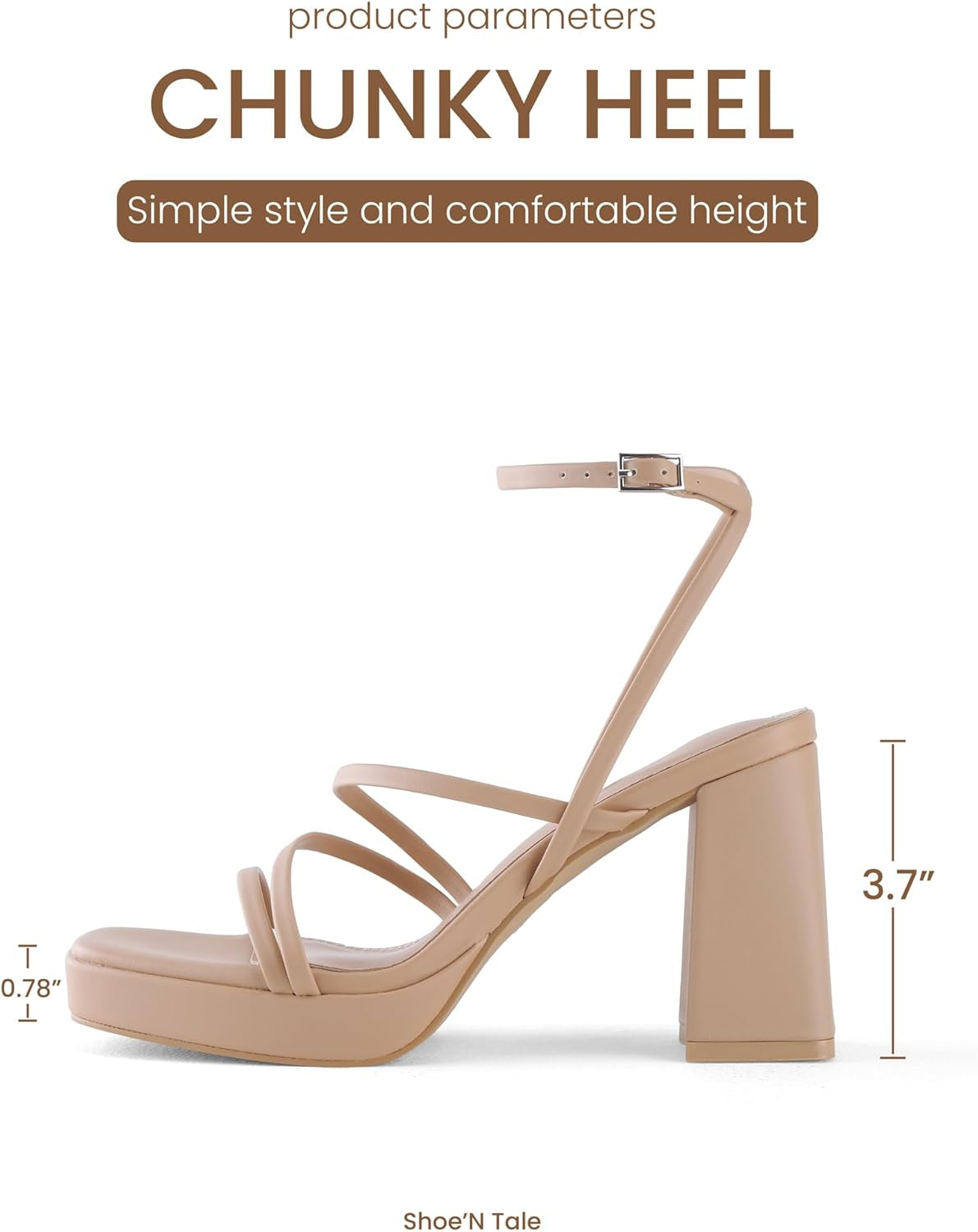 Platform Heels for Women Strappy Block Chunky Heels Square Toe Ankle Buckle Sandals