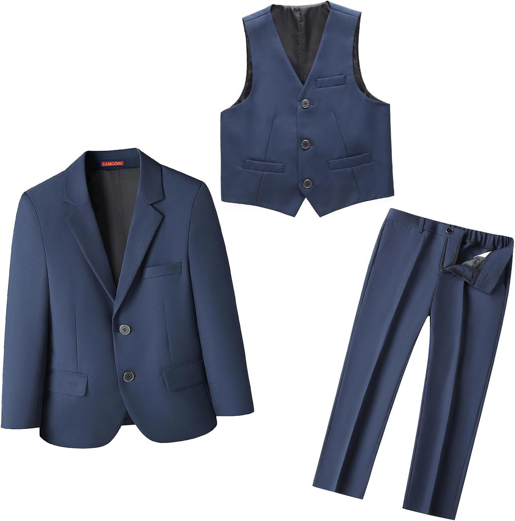 Boys Suits 3 Piece Slim Fit for Kids Size 10 Navy Blue Prom Wedding Dresswear Formal Set Tuxedo Blazer Jacket Vest Pant