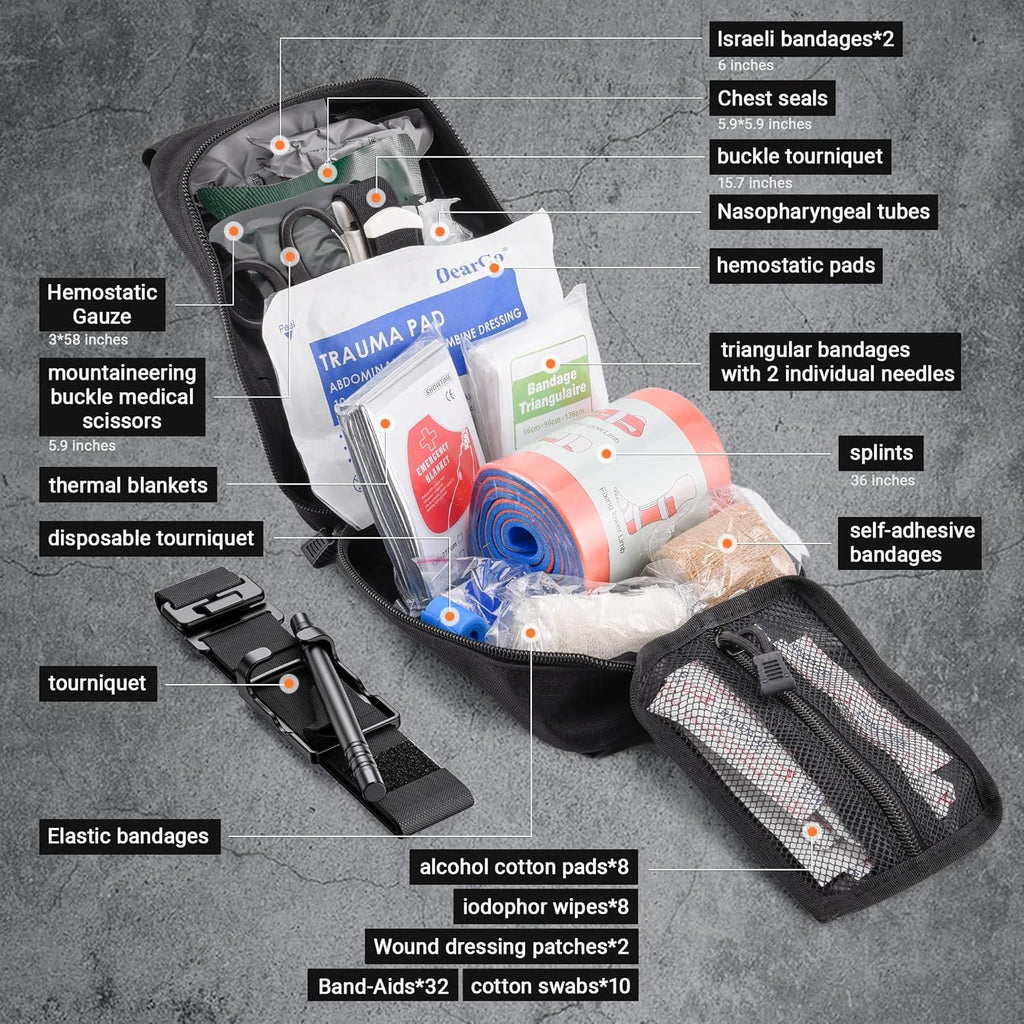 IFAK Trauma Kit with QEN Tourniquet, 6-Inch Israeli Bandage, Splint, Tactical First Aid Kit for Car, Camping, Hiking and Travel with Molle Bag (78 Piece)