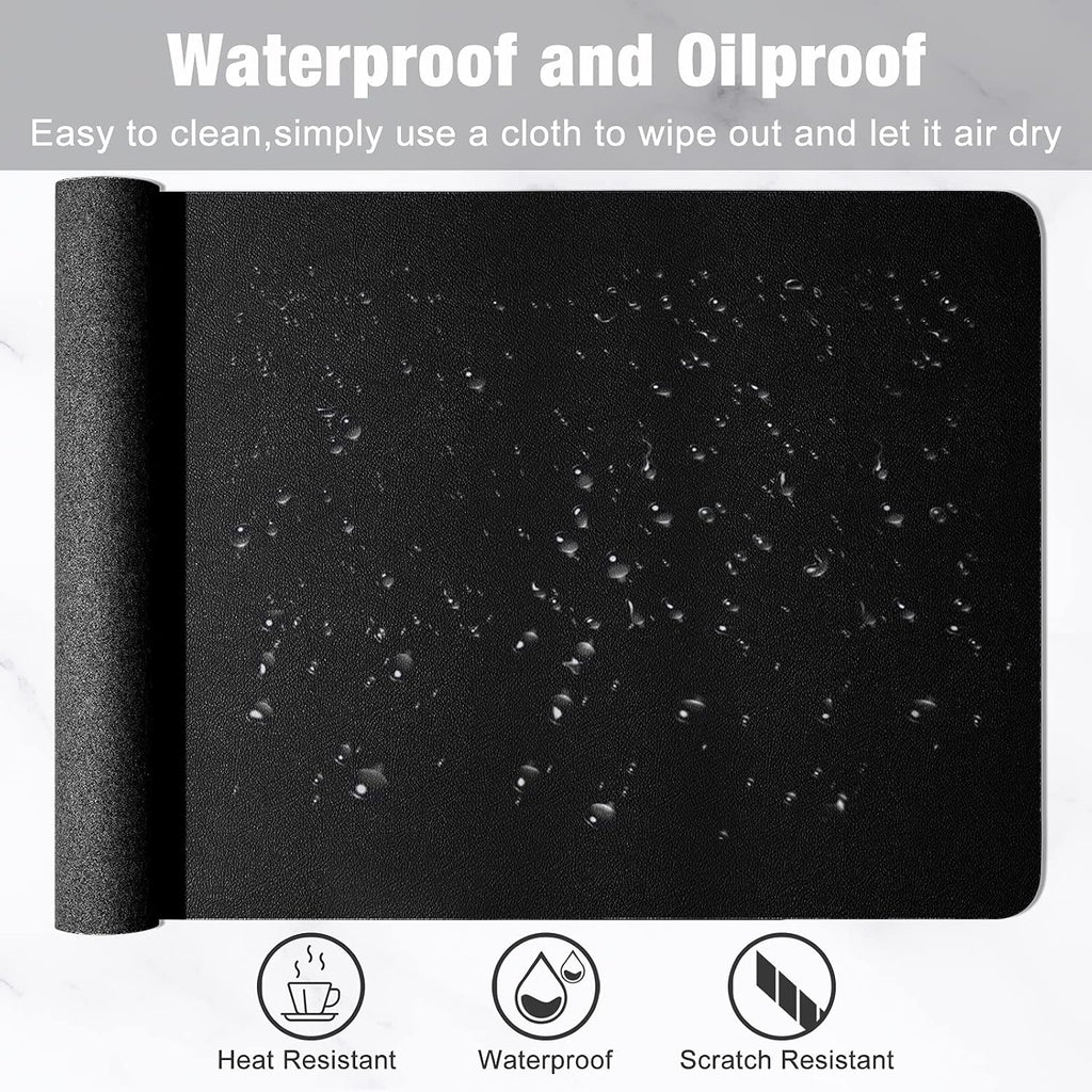 Desk Pad, 35.5" X 17" PU Leather Desk Mat, XXL Extended Mouse Pad, Waterproof Desktop Blotter Protector, Non-Slip Ultra Thin Large Laptop Keyboard Writing Mat for Office Home, Black