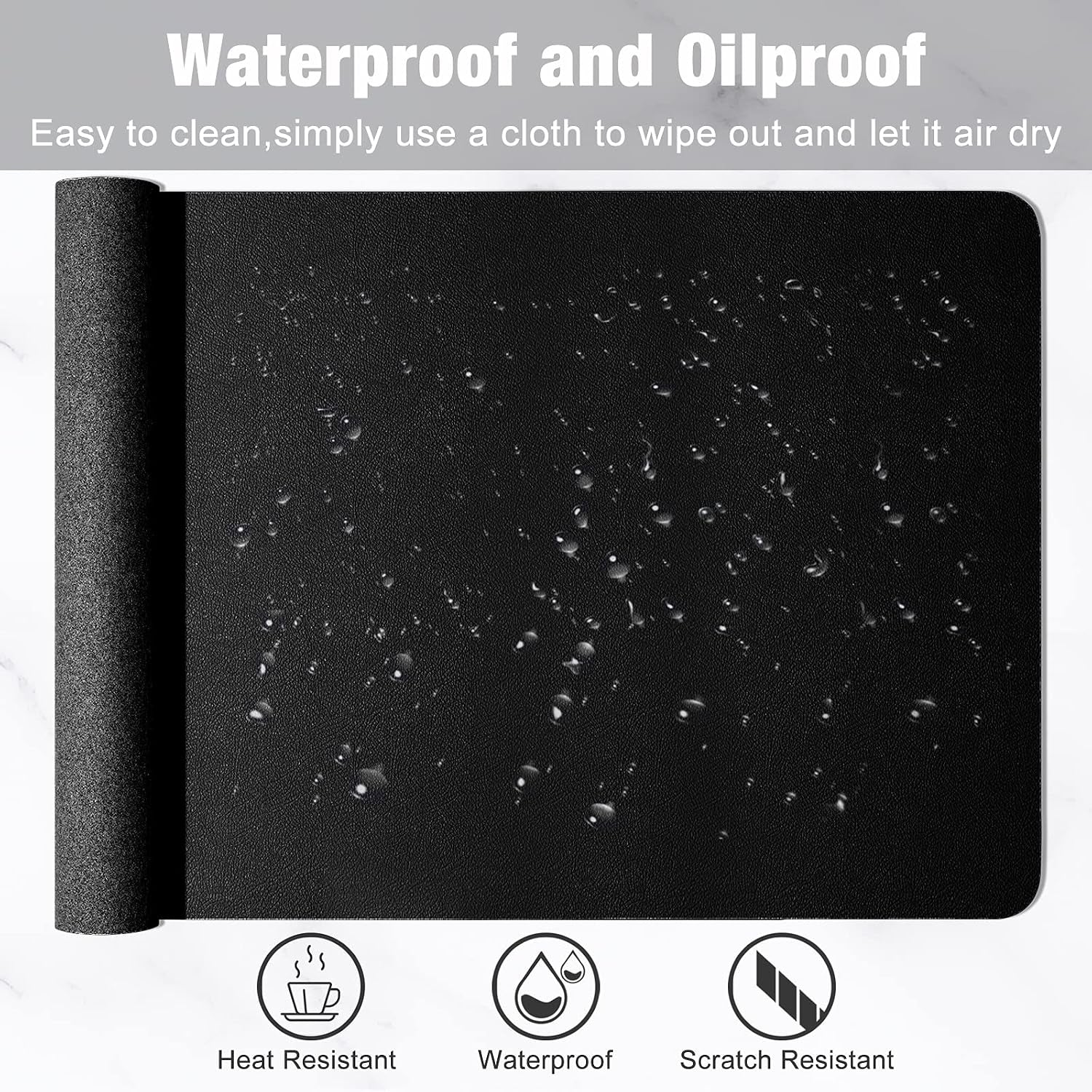 Desk Pad, 35.5" X 17" PU Leather Desk Mat, XXL Extended Mouse Pad, Waterproof Desktop Blotter Protector, Non-Slip Ultra Thin Large Laptop Keyboard Writing Mat for Office Home, Black