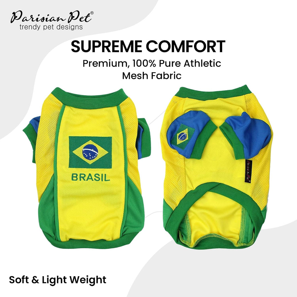 Team Brazil Dog Jersey - Breathable Mesh Puppy Football Jersey - Lightweight Stretch Sporty Dog Clothes - Summer Shirts for Large Dogs - Soccer Jersey for Dogs - Sportswear Pet Clothes