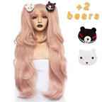 Long Pink Pigtail Wig Women Wavy Ponytail Wigs Long Wavy Cosplay Wig | Hair Cap+2 Bears Clip-On Detachable Pigtail Cosplay Wig Pink Curly Ponytail Hair Anime Costume for Halloween Party Cosplay