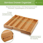 Kitchen Drawer Organizer - Expandable Utensil Drawer Organizer for Kitchen, Cutlery Tray & Silverware Organizer, 3-5 Slots - Bamboo Organizer for Utensils & Flatware (Natural)