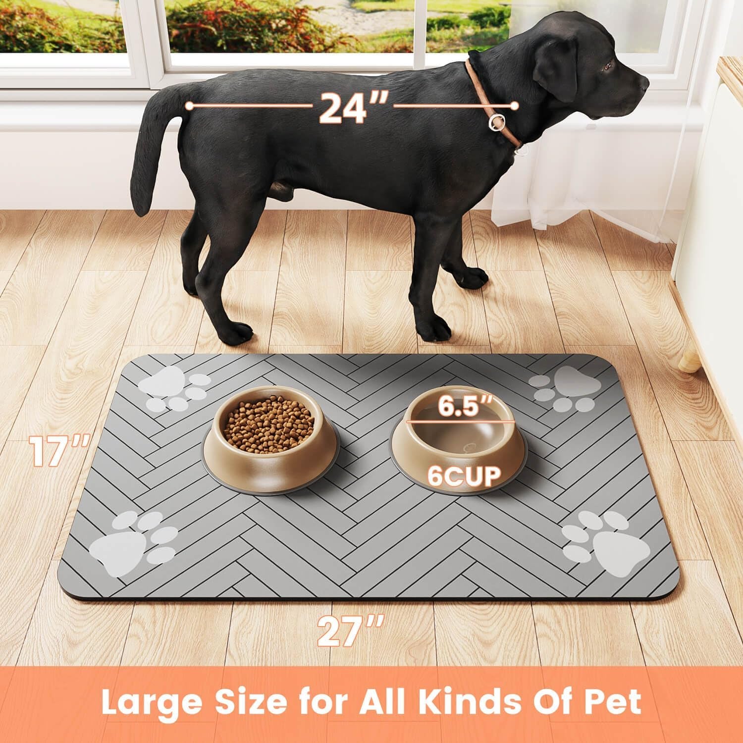 Pet Feeding Mat-Absorbent Pet Placemat for Food and Water Bowl, with Waterproof Rubber Backing, Quick Dry Water Dispenser Mat for Dog and Cat (20"X12", Striped Light Gray)