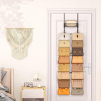 over the Door Purse Organizer - Wall Mounted Handbag Organizer with 16 Hooks and Metal Basket, Hanging Purse Storage Rack Holds up to 16 Bags, Bag Rack Can Use as 1/2 Part, for Door, Closet