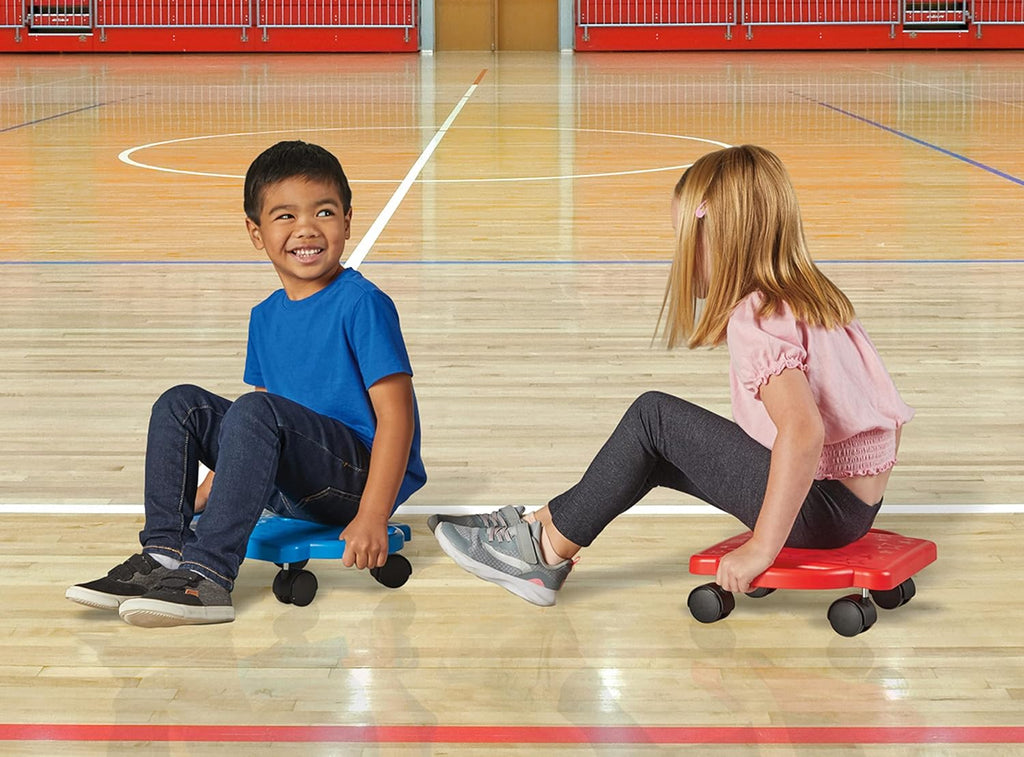 Red Indoor Scooter Board with Handles, Sit down Floor Scooter, Gym Activities for Kids, Indoor Sport Recess Games, Physical Education Equipment, Gross Motor Toy