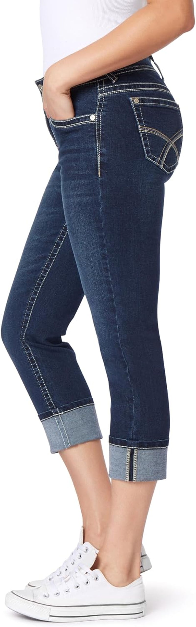 Luscious Curvy 23.5” Mid-Rise Cropped Jeans for Women, Insta Stretch Denim Juniors Jeans