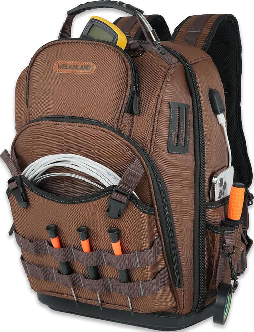 -70Pockets HVAC Backpack, Hard-Bottom Tool Backpack Electrician | Heavy Duty Backpacks for Tools, Back Pack Tool Bags for Men, Waterproof Tool Backpack Hard Bottom, Field Backpack Toolbag
