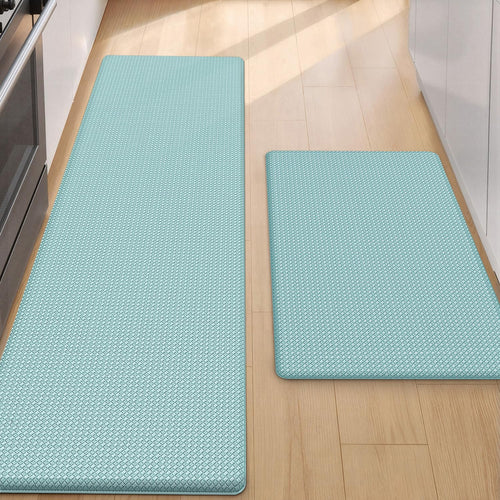 anti Fatigue Cushion Padded Kitchen Mat for Floor - 17X29+17X59,Easy Clean, Waterproof & Oil Proof, anti Slip, Foam Rubber Runner Rug for Front Sink Comfort Standing, Teal Set of 2